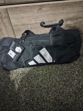 adidas Black Duffel with White Logo - Men's Travel & Gym Bag